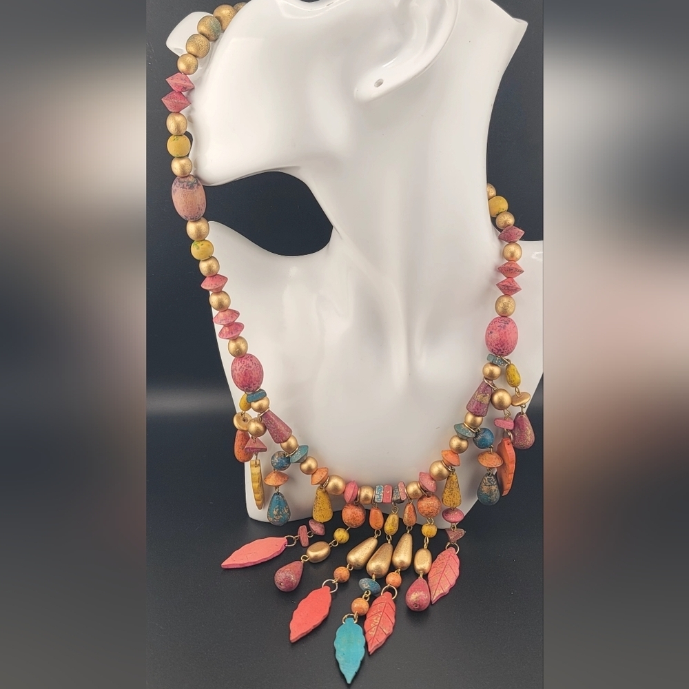 Wooden Colored Necklace Beaded  Retro Hippie Boho